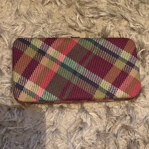 Purple and green plaid wallet